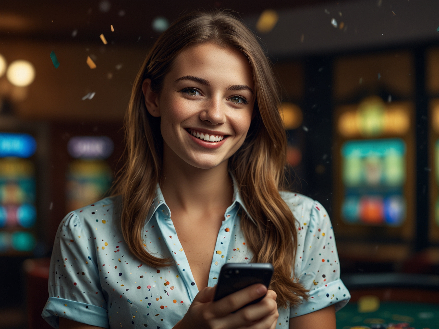 Usuario celebrando bono de bienvenida con móvil